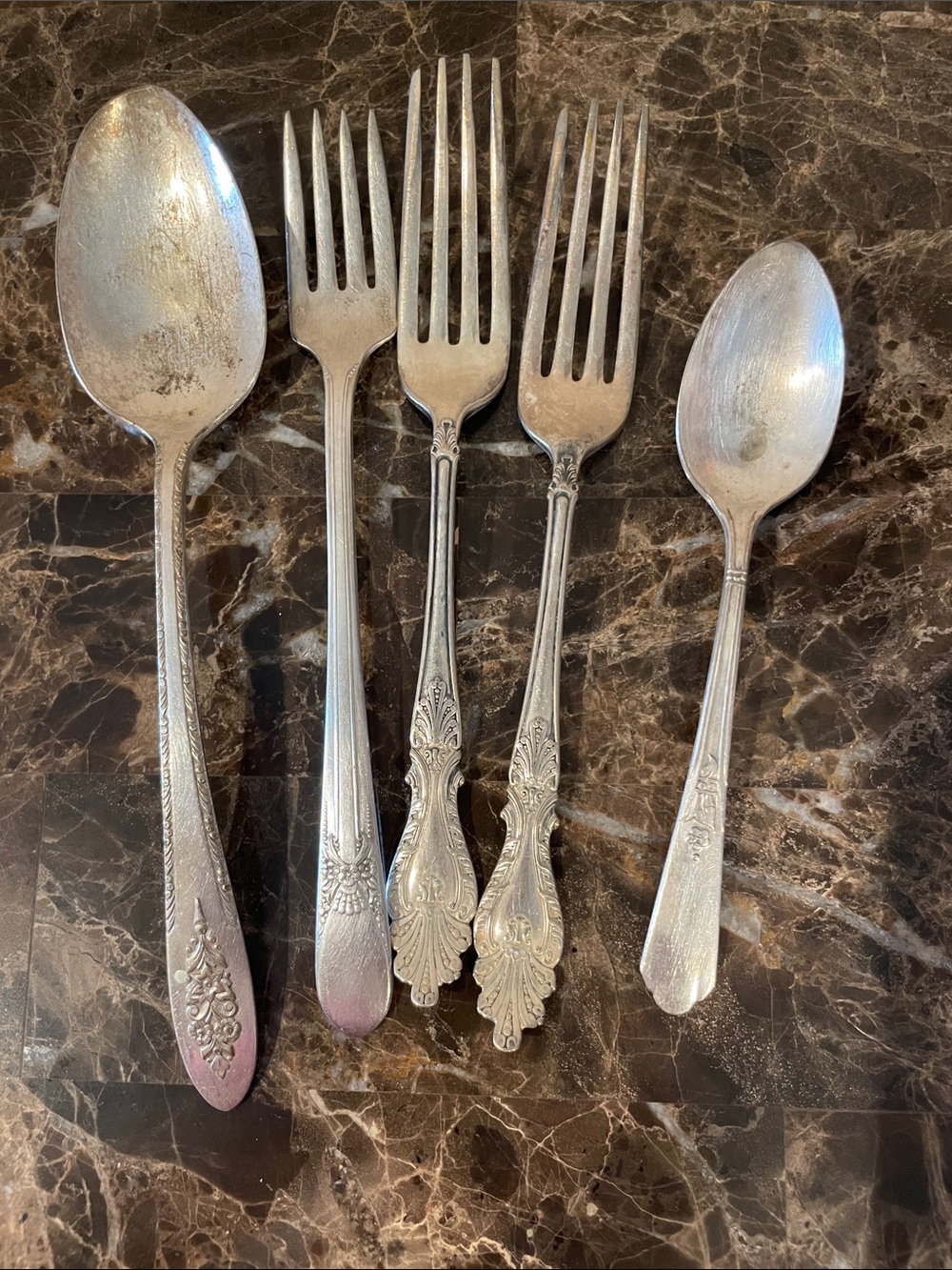 Vintage Silver-Tone Ornate Flatware Set - 5 Pieces